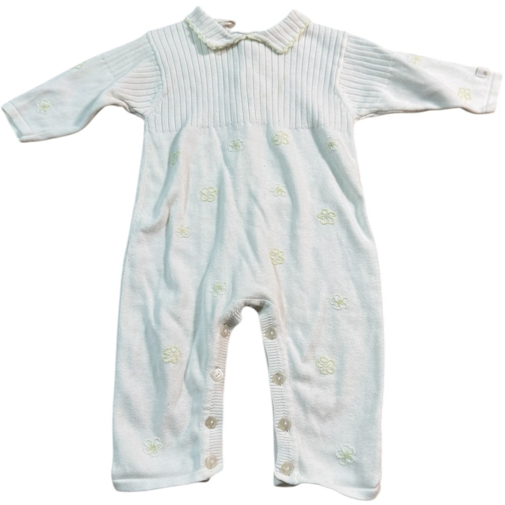 Petite C Baby Knit‎ Romper Jumpsuit White Cotton Embroidered Flowers Infant